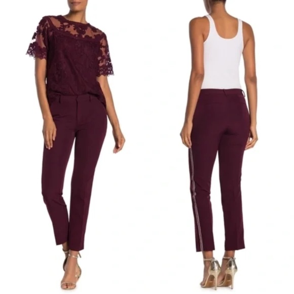 Laundry By Shelli Segal Womens Side Stripe Trousers in Wine Tasting Size 12 - Picture 1 of 13